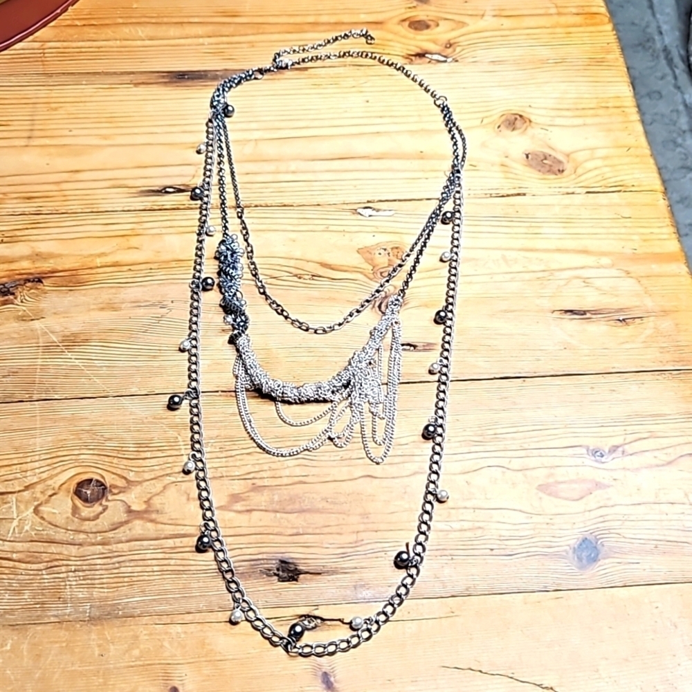 Silvertone Multi Chain Layered Necklace